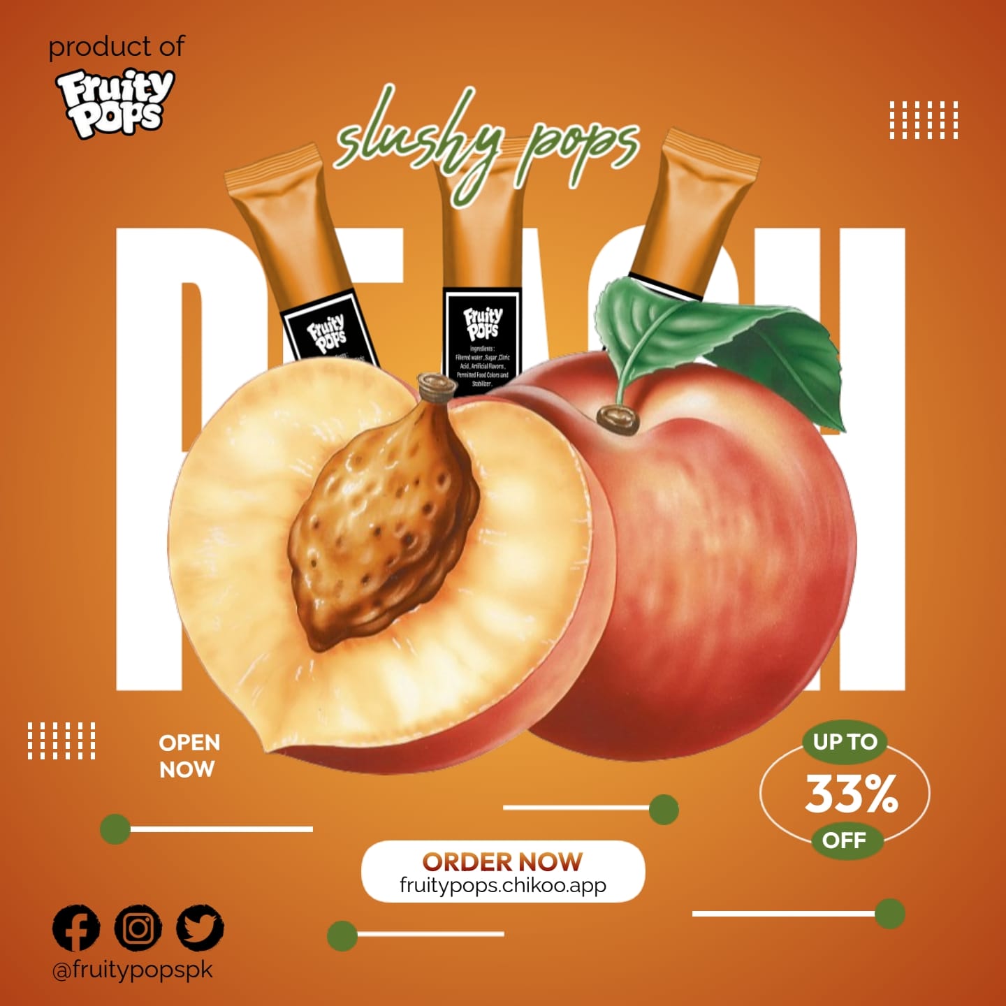 Ice Lollies Pouch Of 12 Lollies Single Flavour " PEACH" II FruityPops II Popsicle II Ice Candy II Slushy Pops II Freeze Ice Pops II