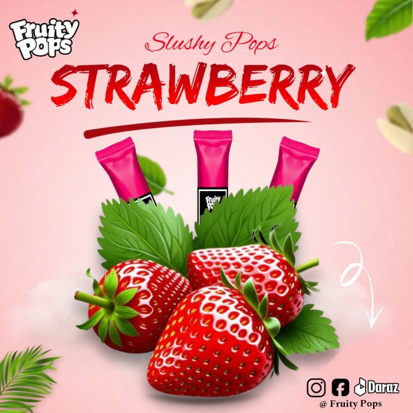 Ice Lollies Pouch Of 12 Lollies Single Flavour "STRAWBERRY" II Fruity Pops II Popsicles II Ice Candy II Slushy Pops II Freeze Ice Pops II