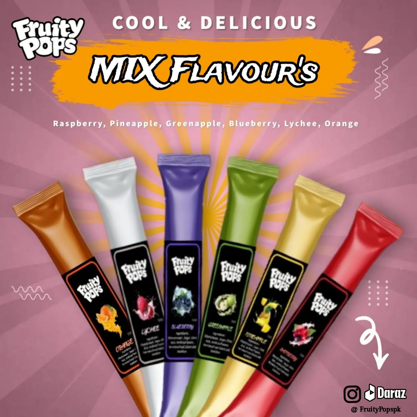 Ice Lollies Pouch Of 12 Lollies Different Flavours Fruity pops Freeze Ice Pops Popsical