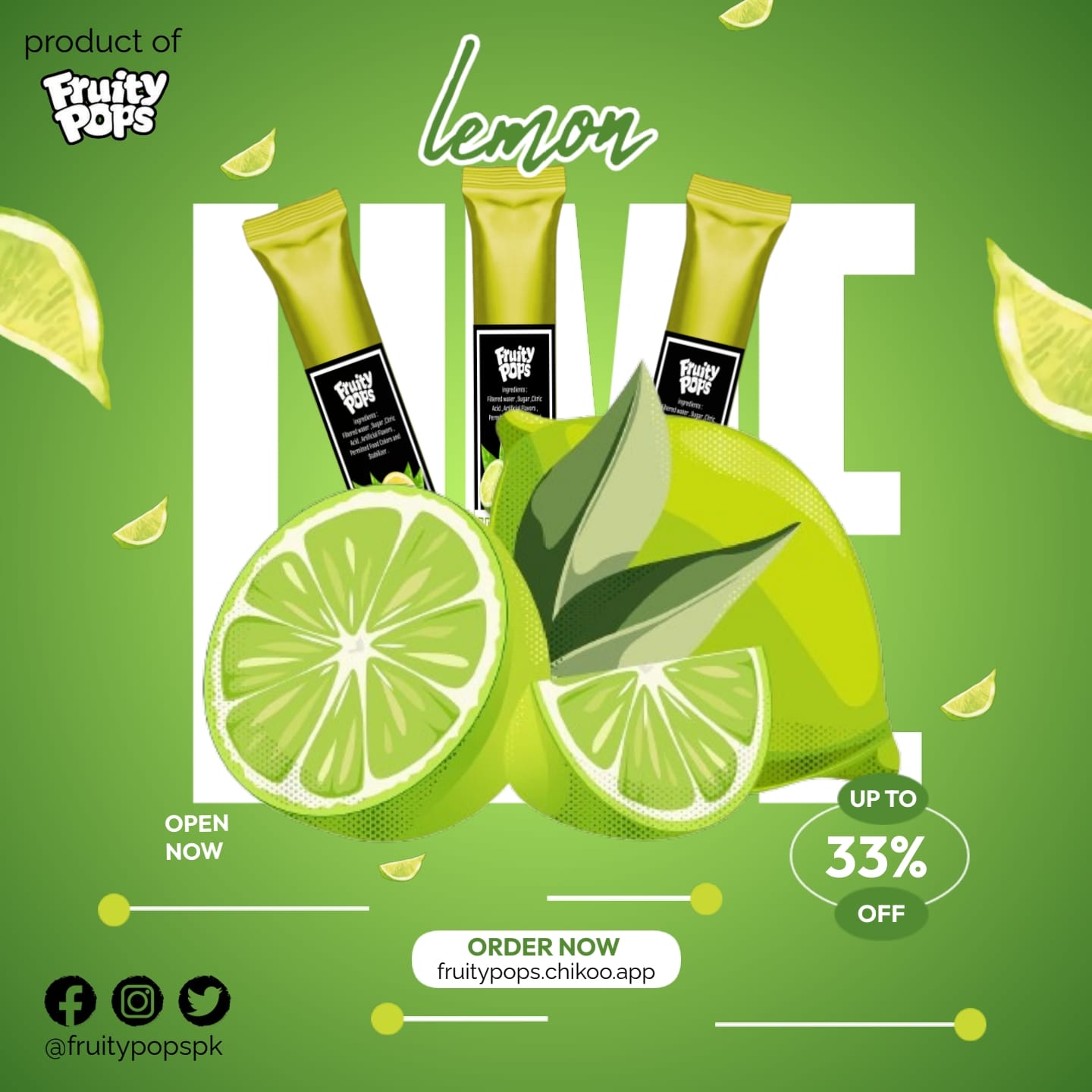 Ice Lollies Pouch Of 12 Lollies Single Flavour " LEMON LIME " II Fruity Pops II Popsicles II Ice Candy II Freeze Ice Pops II