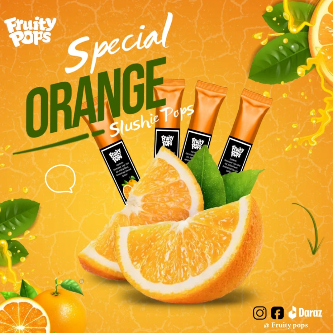 Ice Lollies Pouch Of 12 Lollies Single Flavour "ORANGE "II Fruity Pops II Popsicles II Ice Candy II Freeze Ice Pops II